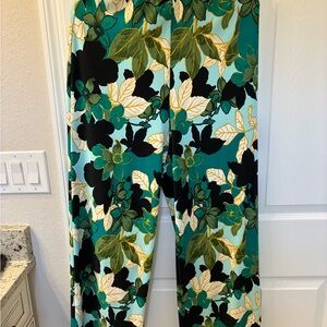 Boston Proper Green and Black Leaf Print Wide Leg Pants